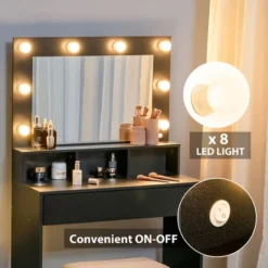 Costway Vanity Table Set With Lighted Mirror 8 LED Bulbs Large Drawer Cushion Stool -Famous Furniture Store GUEST 00b0fc7b 8cdb 4490 8740 4d1f4d6008e8