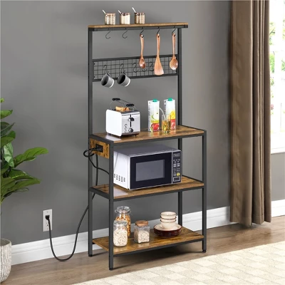 Yaheetech 67.5" H Baker’s Rack With Power Outlet For Kitchen Storage, Rustic Brown 3 Yaheetech 67.5" H Baker’s Rack With Power Outlet For Kitchen Storage, Rustic Brown