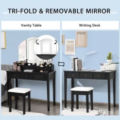 Costway Vanity Table Stool Set Large Tri-folding Lighted Mirror 6 Drawer Dresser WhiteBlack -Famous Furniture Store GUEST 01e8dd9e 2cd0 4a7f 94fb 99b9a810ae9b