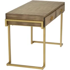 Coast To Coast Accents Wheaton Modern Ash Wood Rectangular Writing Desk 49 1/2" X 23" With 2-Drawer Brown Gold Metal Legs For Living Room Bedroom Home -Famous Furniture Store GUEST 03398d18 6bb7 488e b0dc e4e1fd1b5be7