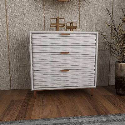 Contemporary Carved Woven Pattern 3 Drawer Wood Cabinet White - Olivia & May 10 Contemporary Carved Woven Pattern 3 Drawer Wood Cabinet White - Olivia & May - Image 8
