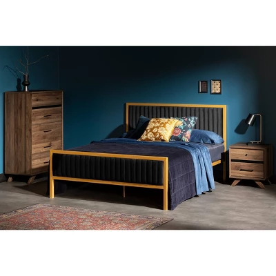 Queen Flam Upholstered Metal Bed - South Shore 4 Queen Flam Upholstered Metal Bed - South Shore - Image 2