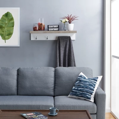 31.5" X 6.3" Wall Shelf With Four Hooks Gray/White - Danya B. 4 31.5" X 6.3" Wall Shelf With Four Hooks Gray/White - Danya B. - Image 2