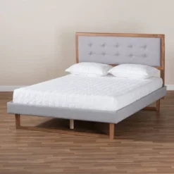 Full Livinia Fabric Upholstered Wood Platform Bed Light Gray/Ash Walnut - Baxton Studio -Famous Furniture Store GUEST 049a424d 1917 4e3f 9c8d 0404b28a2eac