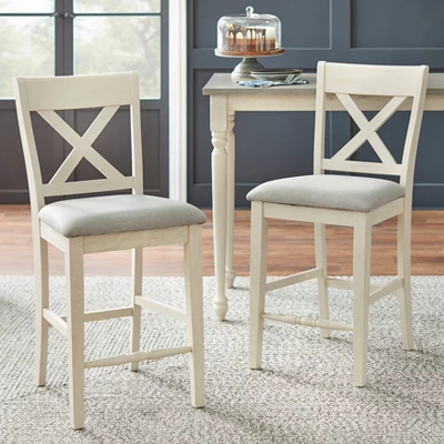 Set Of 2 24" Montreal Cross Back Barstools White - Lifestorey 3 Set Of 2 24" Montreal Cross Back Barstools White - Lifestorey