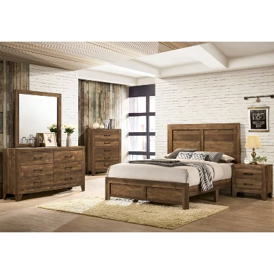 3pc Queen Quail Bedroom Set With 2 Nightstands Rustic Light Walnut - HOMES: Inside + Out 7 3pc Queen Quail Bedroom Set With 2 Nightstands Rustic Light Walnut - HOMES: Inside + Out - Image 5