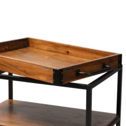 Capri Oak And Finished Mobile Metal Bar Cart With Stemware Rack Brown - Baxton Studio -Famous Furniture Store GUEST 062c2650 2cce 4773 98c4 e79027f316e8