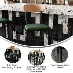 Flash Furniture Wright Set Of 2 Commercial Grade Barstools With 500 LB. Capacity Steel Frame, Solid Wood Seat, And Boomerang Back -Famous Furniture Store GUEST 07679939 438f 47cb 9c23 2767c35f48a3