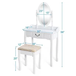 Costway Vanity Table Jewelry Makeup Desk Bench Dresser Stool