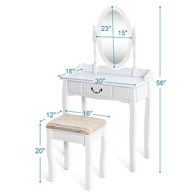 Costway Vanity Table Jewelry Makeup Desk Bench Dresser Stool 3 Costway Vanity Table Jewelry Makeup Desk Bench Dresser Stool