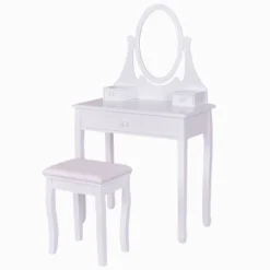 Tangkula Mirrored Dressing Table Wooden Vanity Makeup Unit W/ Cushioned Stool -Famous Furniture Store GUEST 094075e7 3f7b 41f0 a9a3 7cb624522079
