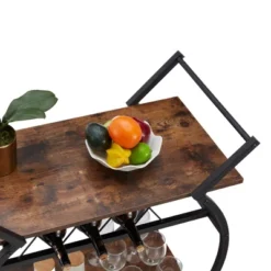 Jomeed Wood And Metal Portable Rolling Kitchen Bar Or Coffee Cart With 3 Bottle Horizontal Wine Rack With Handles And Lockable Casters, Gray Oak 9 Jomeed Wood And Metal Portable Rolling Kitchen Bar Or Coffee Cart With 3 Bottle Horizontal Wine Rack With Handles And Lockable Casters, Gray Oak -Famous Furniture Store GUEST 09fa855b 8716 42d7 9477 e8ef7d57f29c