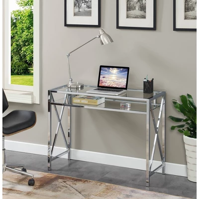 42" Oxford Chrome Desk With Shelf Clear Glass/Chrome - Breighton Home 3 42" Oxford Chrome Desk With Shelf Clear Glass/Chrome - Breighton Home