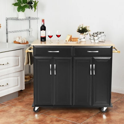 Costway Rolling Kitchen Trolley Island Black Cart Wood Top Storage Cabinet Utility W/ Drawers 3 Costway Rolling Kitchen Trolley Island Black Cart Wood Top Storage Cabinet Utility W/ Drawers