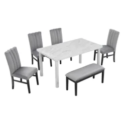 6 PCS Dining Table Set With Marble Veneer Table And 4 Flannelette Upholstered Dining Chairs & Bench-ModernLuxe 17 6 PCS Dining Table Set With Marble Veneer Table And 4 Flannelette Upholstered Dining Chairs & Bench-ModernLuxe -Famous Furniture Store GUEST 0b9dcd9f 83e7 4efa 8740 7fdfd3b8e30f