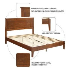 MUSEHOMEINC BF1007WK 12 Inch Tall Easy Assembly Solid Pinewood Mid Century Platform Bed With Headboard And Slat Supports, No Box Spring Needed, Queen -Famous Furniture Store GUEST 0c549e20 1ecf 46c1 bd47 b656126636a9