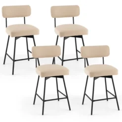 Costway Set Of 4 Swivel Bar Stools Counter Height Upholstered Kitchen Dining Chair Gray/Beige -Famous Furniture Store GUEST 0c6ed9e0 8bce 43c4 82b7 718bad8daa95