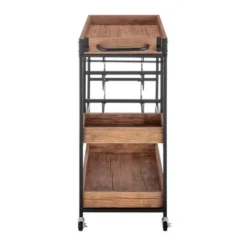 12 Bottles Rustic Walnut Wood And Metal Rolling Farmhouse Style Bar Cart Brown/Black - Danya B. -Famous Furniture Store GUEST 0cf2c7d8 a7da 463b b24f f2de50e63960
