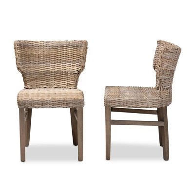 2pc Enver Rattan And Wood Dining Chair Set Natural/Brown - Bali & Pari 4 2pc Enver Rattan And Wood Dining Chair Set Natural/Brown - Bali & Pari - Image 2