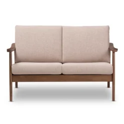 Venza Mid-Modern Walnut Wood Fabric Upholstered 2 Seater Loveseat Light Brown - Baxton Studio