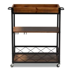 Capri Oak And Finished Mobile Metal Bar Cart With Stemware Rack Brown - Baxton Studio -Famous Furniture Store GUEST 0e27b6de 1160 4221 adfd c9bda330faaa