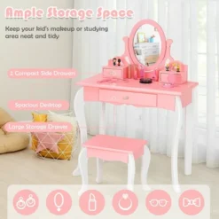 Costway Kids Vanity Princess Makeup Dressing Table Stool Set W/ Mirror Drawer -Famous Furniture Store GUEST 0f0e9d93 fbf3 4244 ae96 da3e87b0bcb9