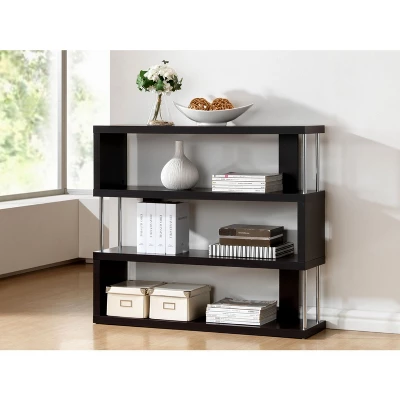 38.5" Barnes Three Shelf Modern Bookshelf Dark Brown - Baxton Studio 4 38.5" Barnes Three Shelf Modern Bookshelf Dark Brown - Baxton Studio - Image 2