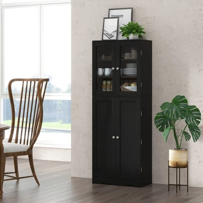 Costway Tall Storage Cabinet Kitchen Pantry Cupboard With Tempered Glass Doors & Shelves Black/White 5 Costway Tall Storage Cabinet Kitchen Pantry Cupboard With Tempered Glass Doors & Shelves Black/White - Image 3