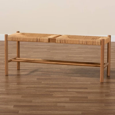 Saura Oak Wood Hemp Dining Bench Brown - Baxton Studio 10 Saura Oak Wood Hemp Dining Bench Brown - Baxton Studio - Image 8