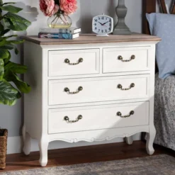 Amalie 4 Drawer Accent Dresser White/Oak - Baxton Studio -Famous Furniture Store GUEST 10038e36 ff1a 4210 a38a 1a183f0bcce9