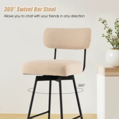 Costway Set Of 4 Swivel Bar Stools Counter Height Upholstered Kitchen Dining Chair Gray/Beige -Famous Furniture Store GUEST 109619be 3e78 474a aca2 c6a3c6bf3d50