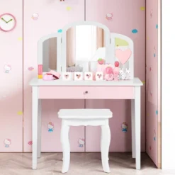 Costway Kids Vanity Set Princess Makeup Dressing Play Table Set W/Mirror White Pink -Famous Furniture Store GUEST 119a6637 0d33 4ff4 a83c ec7fb68a3db5
