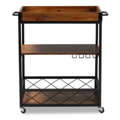 Capri Oak And Finished Mobile Metal Bar Cart With Stemware Rack Brown - Baxton Studio -Famous Furniture Store GUEST 12317b72 d390 4f25 9ef5 03a978eab8f2