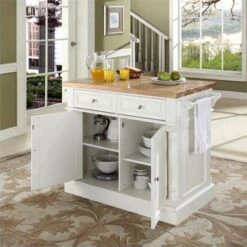 Wood Kitchen Island Butcher Block In White - Pemberly Row -Famous Furniture Store GUEST 1291ea11 8668 46c5 bb90 ff4b2084d490