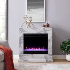 Dridun Faux Marble Fireplace White/Gray - Aiden Lane -Famous Furniture Store GUEST 129a9092 ac47 4b3e 9039 f12ed433780a