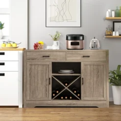 Costway Kitchen Storage Buffet Cabinet Farmhouse Wooden Sideboard W/2 Drawer & Wine Rack -Famous Furniture Store GUEST 13484782 0eb1 4aaf b649 ba7671e0ba09