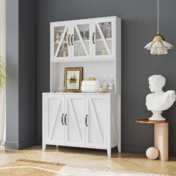 Large Freestanding Storage Cabinet With Glass Doors, Drawers And Open Shelves - ModernLuxe -Famous Furniture Store GUEST 13865664 af78 419d ab1d e5a0c7ccfbb7