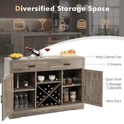 Costway Kitchen Storage Buffet Cabinet Farmhouse Wooden Sideboard W/2 Drawer & Wine Rack -Famous Furniture Store GUEST 152849ba fb57 49b6 bdef 73032ea4825f