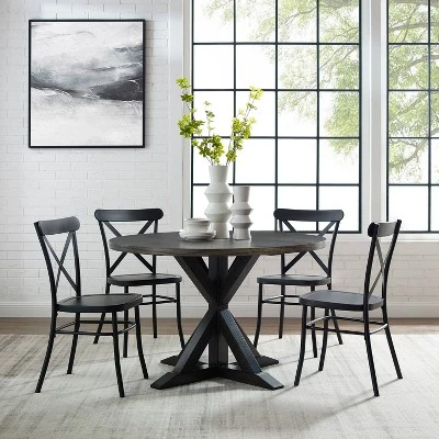 5pc Hayden Round Dining Set With Camille Chairs Matte Black/Slate - Crosley 3 5pc Hayden Round Dining Set With Camille Chairs Matte Black/Slate - Crosley
