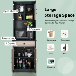 Costway 3-Door 71'' Kitchen Buffet Pantry Storage Cabinet W/Hutch Adjustable Shelf Black -Famous Furniture Store GUEST 15dad8c9 7970 44ab 9aa1 1dd31ddc8041