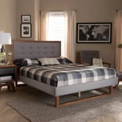Full Livinia Fabric Upholstered Wood Platform Bed Light Gray/Ash Walnut - Baxton Studio -Famous Furniture Store GUEST 169f22f9 d57e 4b1b 98ed 5f4e90345066