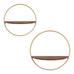 2pc Maxfield Round Wall Shelf Set Walnut Brown - Kate & Laurel All Things Decor