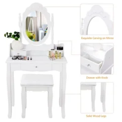 Costway White Vanity Wood Makeup Dressing Table Stool 3 Drawer 14 Costway White Vanity Wood Makeup Dressing Table Stool 3 Drawer -Famous Furniture Store GUEST 16ba33db e01c 4f6a a283 1e622ddcf779