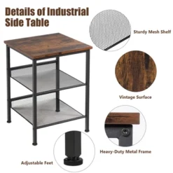 Costway 3-Tier Industrial End Side Table Nightstand W/2 Adjustable Shelves Rustic Brown 18 Costway 3-Tier Industrial End Side Table Nightstand W/2 Adjustable Shelves Rustic Brown -Famous Furniture Store GUEST 16c03a48 07ad 4d1d b911 87eade2585e7