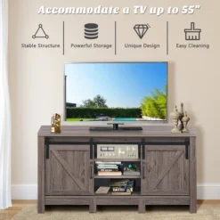 Costway TV Stand Sliding Barn Door Entertainment Center For TV's Up To 55'' With Storage -Famous Furniture Store GUEST 16d18d2c fc1e 474d 8f1f 40b04a876716