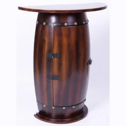 Vintiquewise Rustic Lockable Barrel Shaped Wine Bar Cabinet Wooden End Table -Famous Furniture Store GUEST 170bed13 2c55 449d a372 e67539ec8846