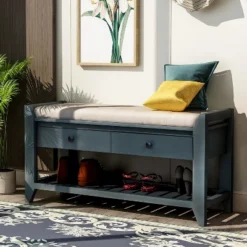 Entryway Storage Bench With Cushioned Seat, Shoe Rack And Drawers-ModernLuxe -Famous Furniture Store GUEST 176580e0 2685 44bc ab61 af4755803310