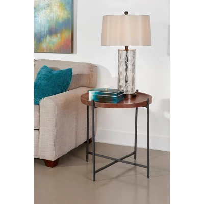 Huntley Contemporary Round Tray Top Side Table Brown/Black - Treasure Trove Accents 4 Huntley Contemporary Round Tray Top Side Table Brown/Black - Treasure Trove Accents - Image 2