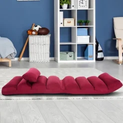 Costway Folding Lazy Sofa Chair Stylish Sofa Couch Bed Lounge Chair W/Pillow Burgundy -Famous Furniture Store GUEST 192e6550 d314 4dd6 9f36 f2555d8197b8