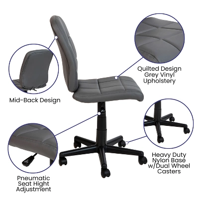 Emma And Oliver Mid-Back Quilted Vinyl Swivel Task Office Chair 4 Emma And Oliver Mid-Back Quilted Vinyl Swivel Task Office Chair - Image 2